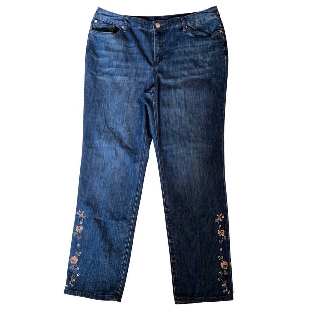 Christopher & Banks Womens 16 Boho Cottage Floral Embroidered Straight Leg Jeans